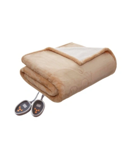 Woolrich Electric Plush To Berber Reversible King Blanket Bedding In Tan