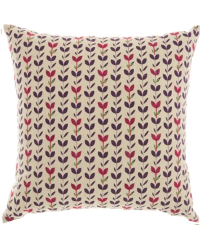 Nourison Mina Victory Trendy, Hip And New Age Embroidered Leaves Decorative Pillow In Natural