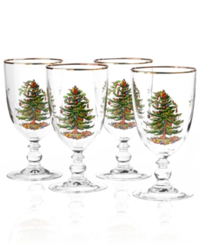 Spode Christmas Tree 16 Oz. Glassware Goblet, Set Of 4
