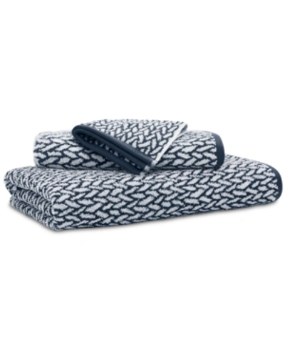 Ralph Lauren Sanders Basketweave Antimicrobial Bath Towel, 30" X 56" Bedding In Club Navy