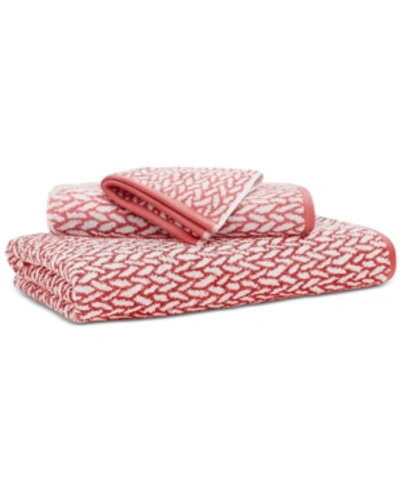 Ralph Lauren Sanders Basketweave Antimicrobial Washcloth, 13" X 13" In Rose Red