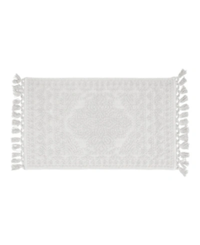 French Connection Nellore Fringe Cotton 17" X 24" Bath Rug Bedding In White