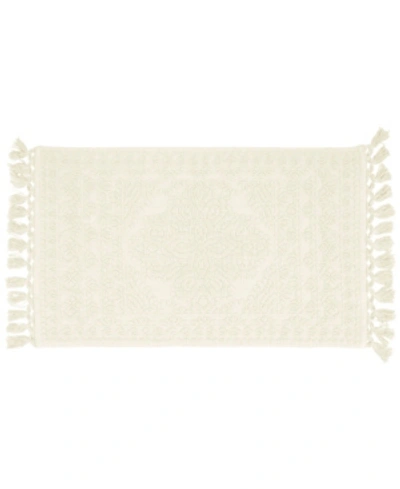 French Connection Nellore Fringe Cotton 20" X 34" Bath Rug Bedding In Ivory