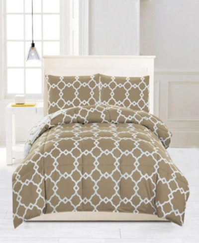 Kensie Greyson Down Alternative Reversible Full/queen Comforter Set Bedding In Taupe