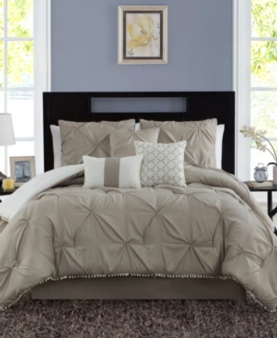 Sanders Pom-pom Twin Xl 5 Piece Comforter Set Bedding In Taupe