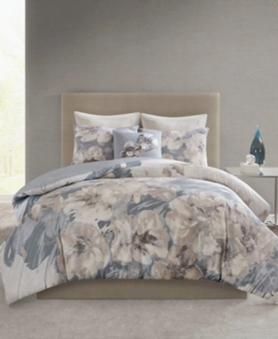 Natori N  Casa Nouveau King/cal King 3 Piece Cotton Comforter Set Bedding In Grey