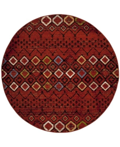 Safavieh Amsterdam Ams108 Terracotta And Multi 6'7" X 6'7" Round Outdoor Area Rug In Red