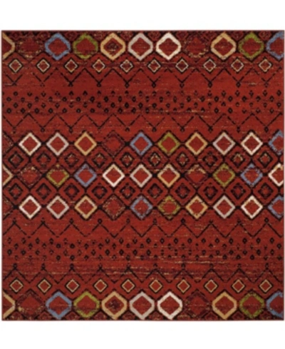 Safavieh Amsterdam Terracotta And Multi 5'1" X 5'1" Square Outdoor Area Rug In Red