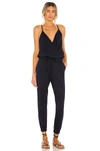 Bobi Supreme Jersey Tied Waist V Neck Jumpsuit In Passport