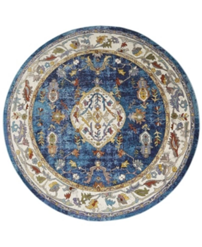 Nicole Miller Parlin Aster 8r-xc24b-496 Navy And Ivory 7'10" X 7'10" Round Rug In Navy, Ivory