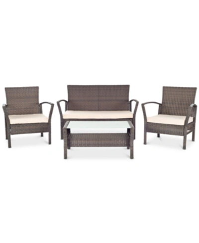 Safavieh Calann Outdoor 4-pc. Seating Set (1 Loveseat, 2 Chairs & 1 Coffee Table) In Brown