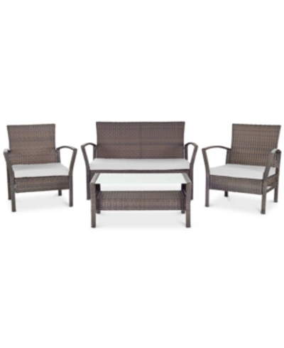 Safavieh Calann Outdoor 4-pc. Seating Set (1 Loveseat, 2 Chairs & 1 Coffee Table) In Grey