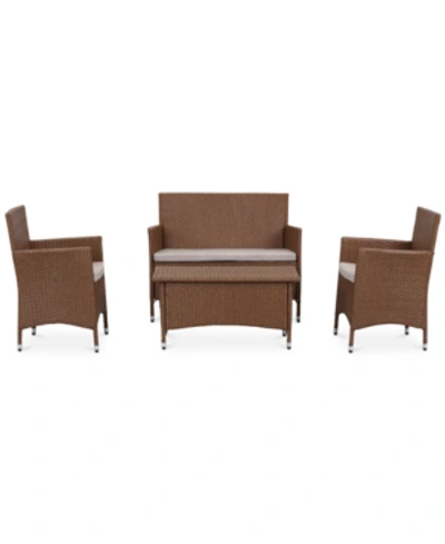 Safavieh Ganton Outdoor 4-pc. Seating Set (1 Loveseat, 2 Chairs & 1 Coffee Table) In Almond