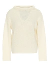 DONDUP POINTELLE-KNIT WOOL BLEND SWEATER IN WHITE