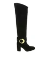 Pinko Laetitia Thigh-high Suede Heel Boots In Black