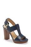 Michael Michael Kors Becker Block Heel Platform Sandal In Navy Leather