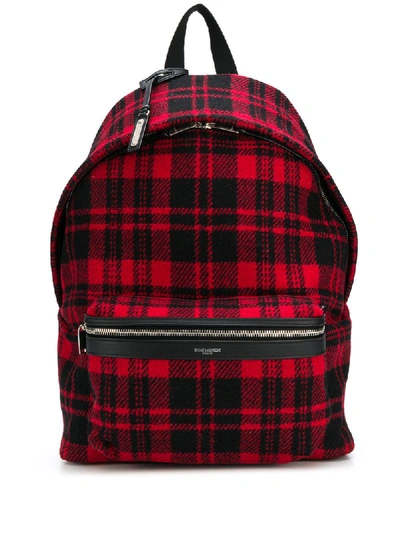 Saint Laurent Tartan Check City Backpack In Red