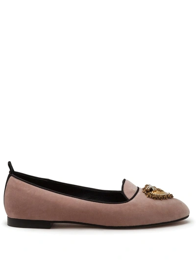 Dolce & Gabbana Velvet Devotion Slippers In Pale Pink/black