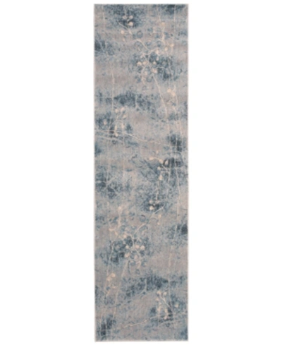 Nourison Closeout!  Home Somerset Silver/blue Blossom 2'3" X 8' Runner Rug