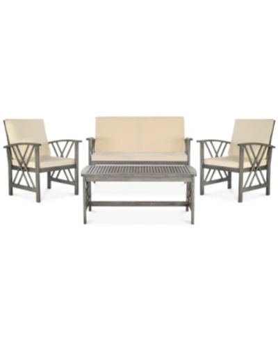 Safavieh Kerten Outdoor 4-pc. Seating Set (1 Loveseat, 2 Chairs & 1 Coffee Table) In Grey
