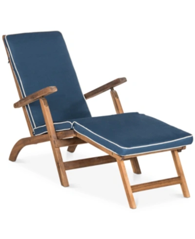 Safavieh Palmdale Outdoor Lounge Chair In Teak Brown/navy