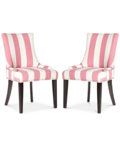 Safavieh Lester Awning Stripes Dining Chair (set Of 2) In Pink And White