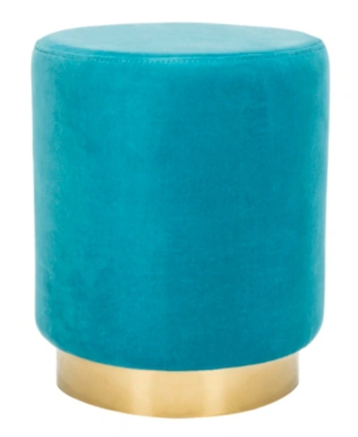 Safavieh Elsworth Velvet Ottoman With Brass Base In Turquoise
