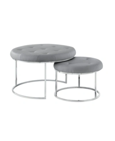 Nicole Miller Carlotta Upholstered Nesting Ottoman Set With Metal Frame In Gray
