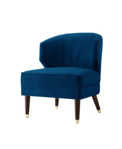 Nicole Miller Cybele Velvet Channel Back Accent Chair With Nailhead Trim In Navy