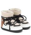 Inuikii Curly Rock Shearling Colorblock Snow Booties In White