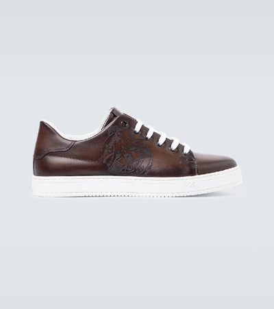 Berluti Men's Burnished Leather Low-top Sneakers In Tdm Intenso