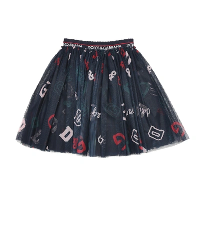Dolce & Gabbana Kids' Tulle Midi Skirt With D&g Print In Blue