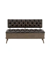 UMA INDUSTRIAL IRON, WOOD, AND FAUX LEATHER UPHOLSTERED STORAGE BENCH,0400097172665