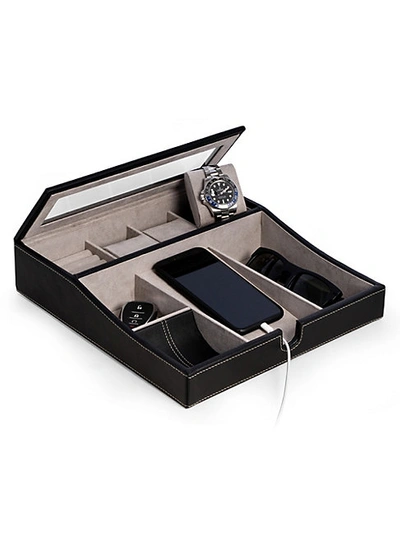 Bey-berk Leather Multi-compartment Storage Valet In Black