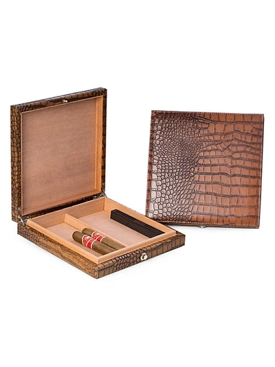 Bey-berk 12-cigar Leather Humidor In Brown