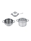 BERGHOFF COLLECT N COOK 9.5" COVERED STOCKPOT, 11" COVERED WOK & 9.5" STEAMER INSERT COOKWARE- SET OF 5,0400093869043