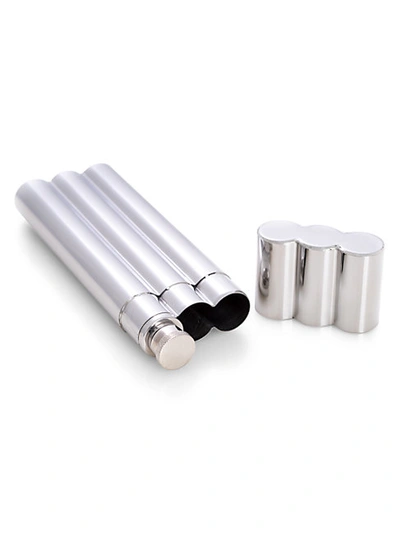 Bey-berk Men's 2-piece Stainless Steel Double Cigar Tube & Flask Set In Silver