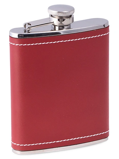 Bey-berk Stainless Steel & Leather Flask In Red