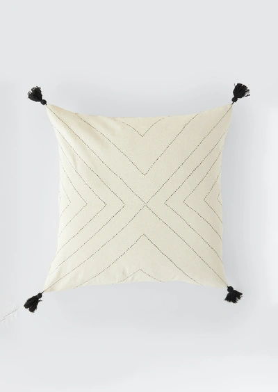 Anchal Project Organic Cotton Geo Tassel Throw Pillow Cover In White