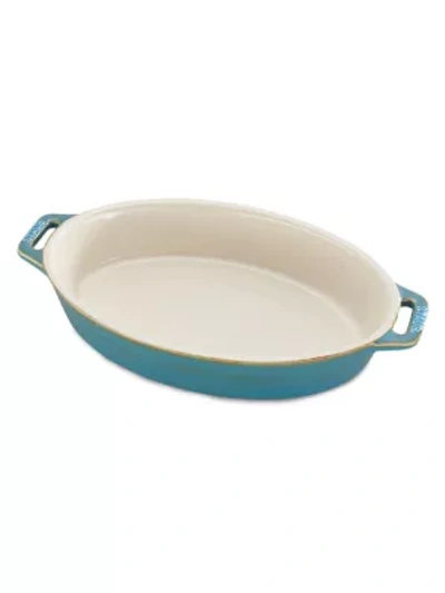 Staub 9" Oval Ceramic Baking Dish In Rustic Turquoise
