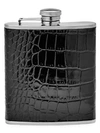 Graphic Image Crocodile-embossed Leather Stainless Steel Flask In Black