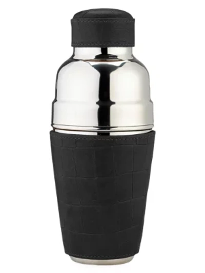 Graphic Image Crocodile-embossed Leather Stainless Steel Cocktail Shaker In Black