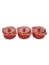 Staub 3-piece Mini Round Cocotte Set In Rustic Red