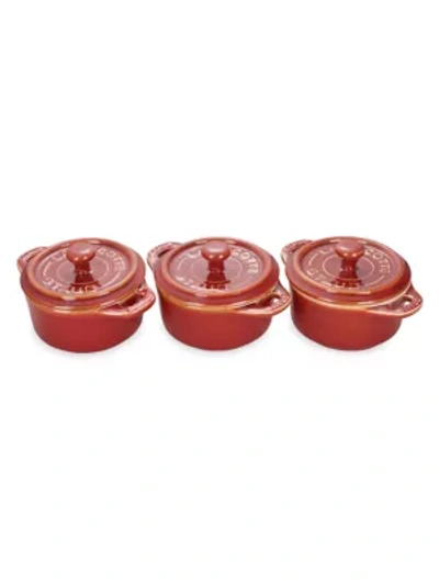 Staub 3-piece Mini Round Cocotte Set In Rustic Red