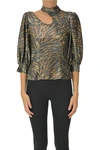 GANNI ANIMAL PRINT LAMÈ FABRIC TOP