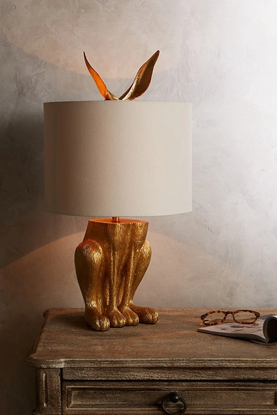 Anthropologie Gilded Hare Table Lamp In Gold