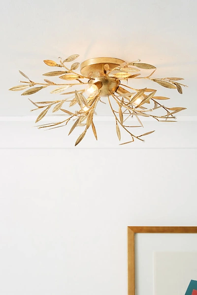 Anthropologie Willow Leaf Flush Mount In Gold