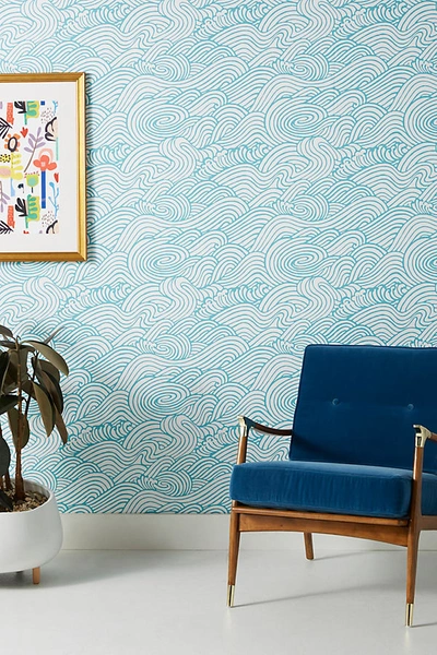Anthropologie Mare Wave Wallpaper In Blue