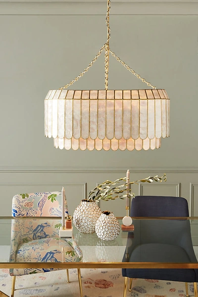 Anthropologie Madelyn Capiz Oval Faceted Chandelier In White
