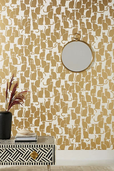 Anthropologie Shadow Cat Wallpaper In Gold